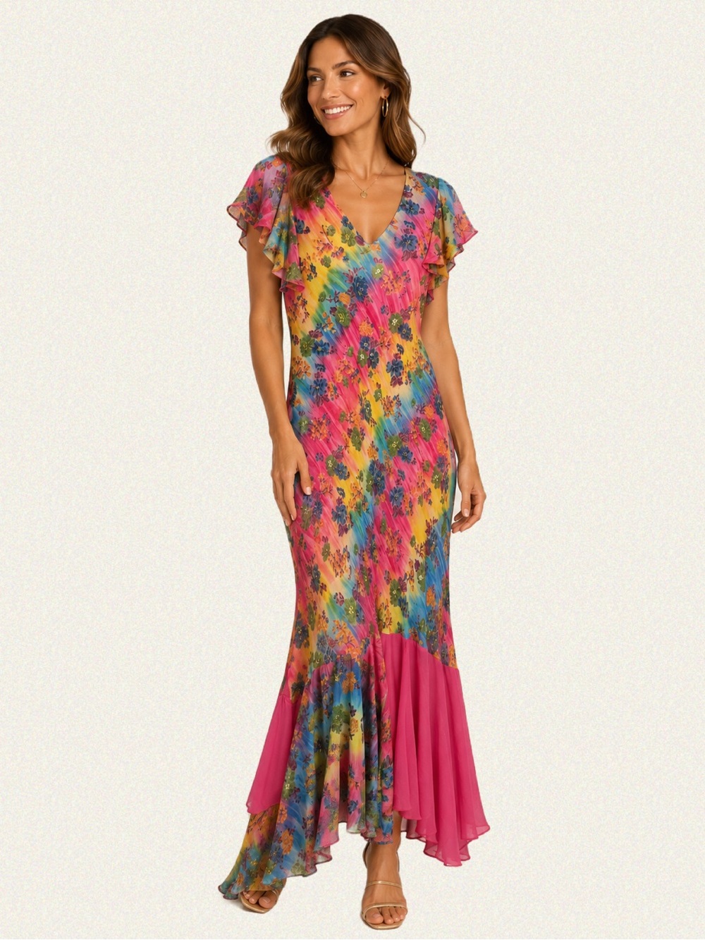 Vintage Y2K Floral Sequin Maxi Dress
